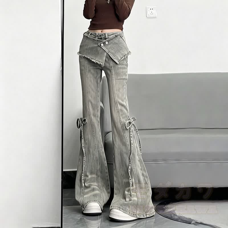 Lagenlook-Jeans mit weitem Bein und ausgestelltem Schnitt - image 1