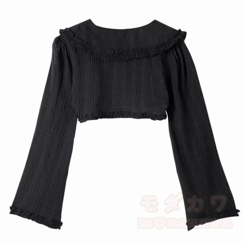 Dreiteiliges Set aus Chiffon-Haltertop und Rock mit langärmeligem Rüschen-Bolero - image 4