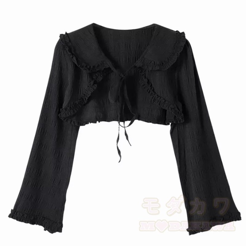 Dreiteiliges Set aus Chiffon-Haltertop und Rock mit langärmeligem Rüschen-Bolero - Strickjacke - XL - image 3