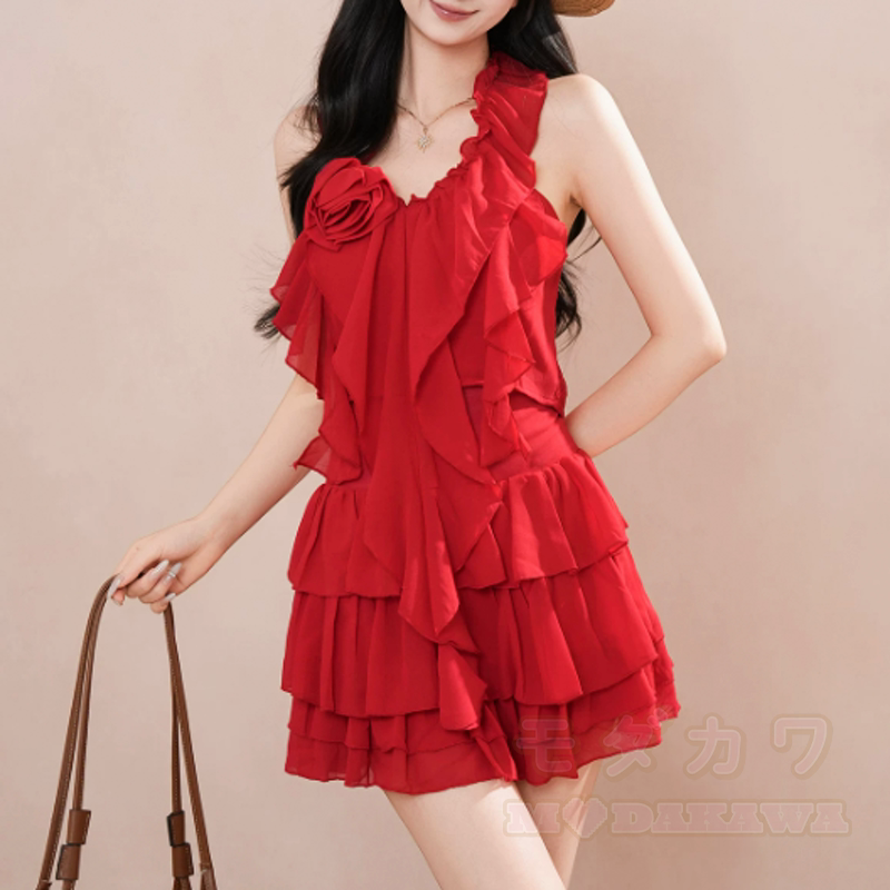 Dreiteiliges Set aus Chiffon-Haltertop und Rock mit langärmeligem Rüschen-Bolero - image 8