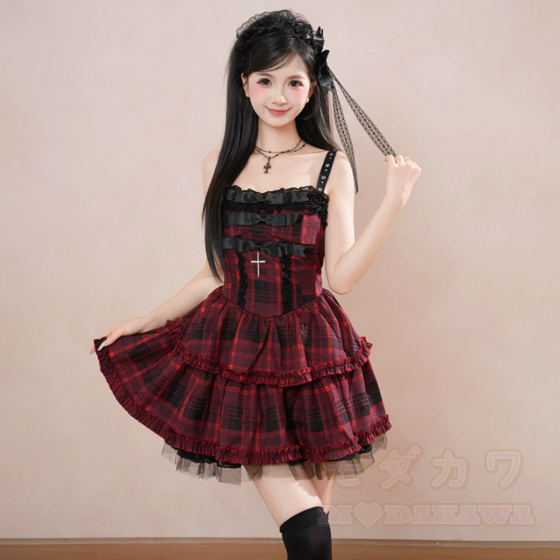 Süßes kariertes Spitzenkleid mit Rüschen und langärmeliger Strickjacke (zweiteiliges Set) - image 5