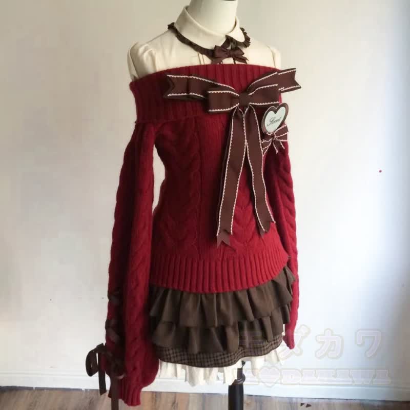 Zweiteiliges Set: Schulterfreier Zopfstrickpullover mit Schleife, hochtaillierter Rüschenrock und zweiteiliges Set - Satz - 2XL - image 2