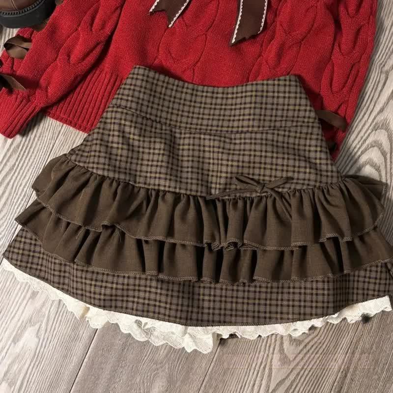 Zweiteiliges Set: Schulterfreier Zopfstrickpullover mit Schleife, hochtaillierter Rüschenrock und zweiteiliges Set - Rock - 2XL - image 6