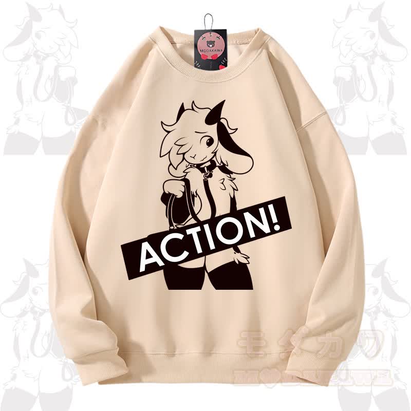 MODAKAWA X zarckets ACTION Goat Graphic Unisex Sweatshirt - Aprikose - 3XL - image 1