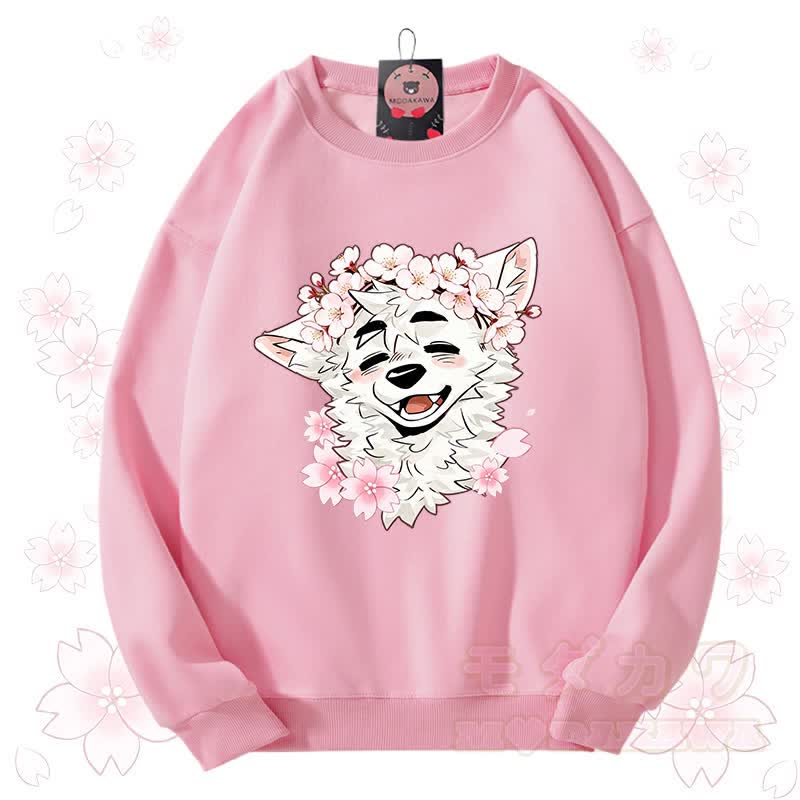 MODAKAWA X atka Sakura Wolf Graphic Unisex Sweatshirt - Rosa - 3XL - image 1