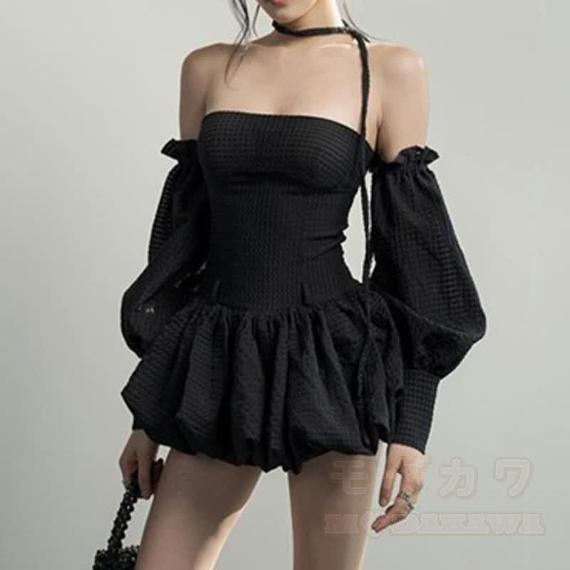 Süßes trägerloses, gerafftes Minikleid mit hohem Bund und ausgestelltem Rock - image 2
