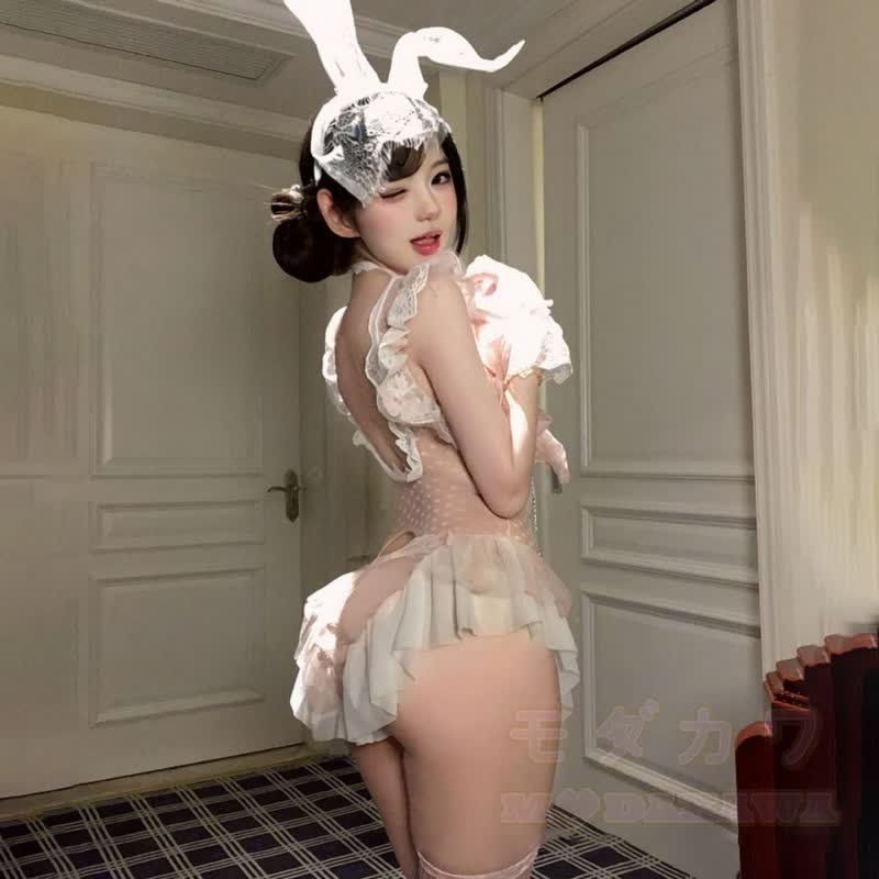 Sexy Spitzen-Schleifen-Mesh-Maid-Body Cosplay Dessous Nachtwäsche - image 2