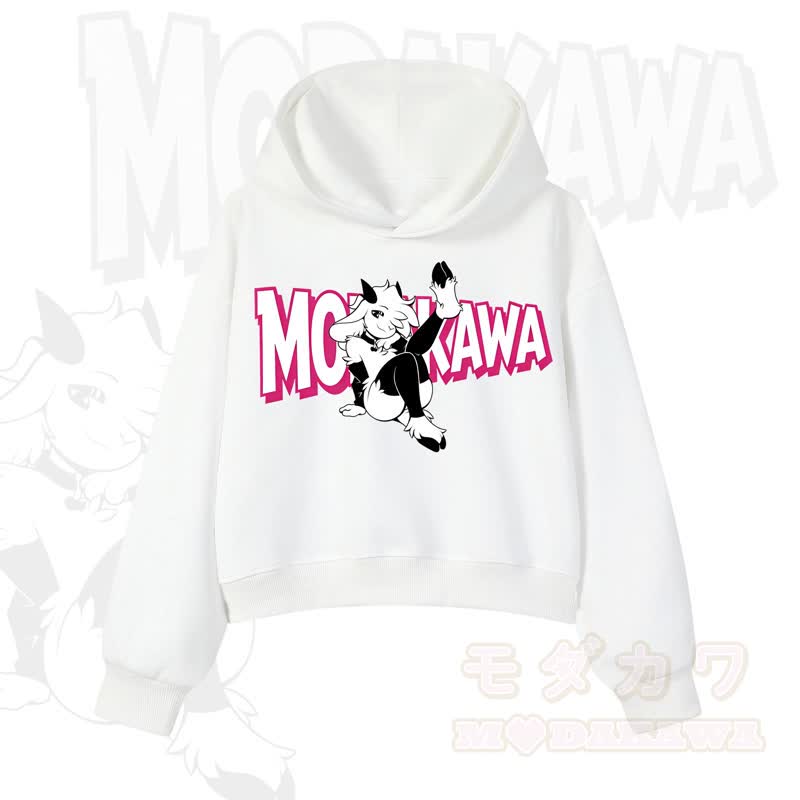 MODAKAWA Langarm-Kapuzenpullover mit Ziegenprint  - Weiß - 3XL - image 5
