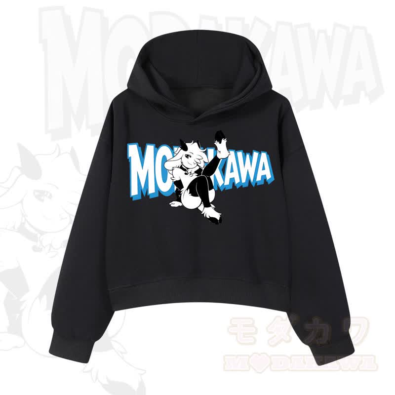 MODAKAWA Langarm-Kapuzenpullover mit Ziegenprint  - Schwarz B - 3XL - image 2