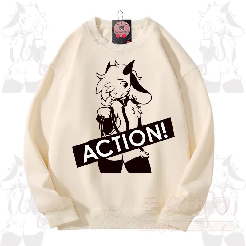 MODAKAWA X zarckets ACTION Goat Graphic Unisex Sweatshirt - Beige - 3XL - image 2