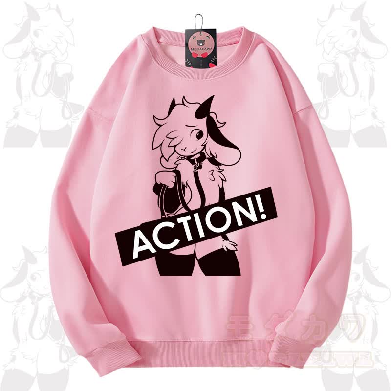 MODAKAWA X zarckets ACTION Goat Graphic Unisex Sweatshirt - Rosa - 3XL - image 6