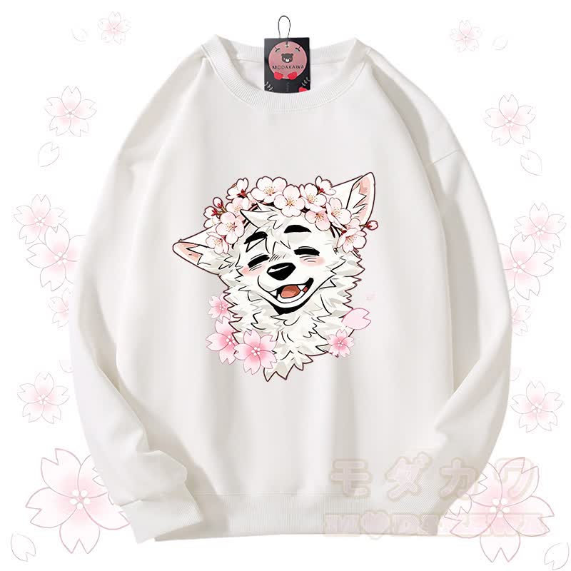 MODAKAWA X atka Sakura Wolf Graphic Unisex Sweatshirt - Weiß - 3XL - image 4