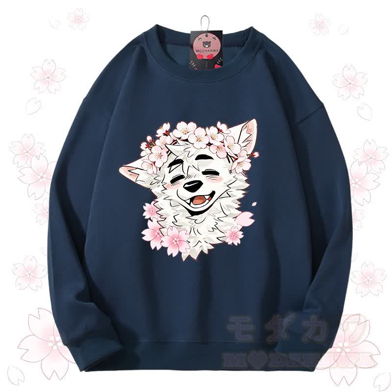 MODAKAWA X atka Sakura Wolf Graphic Unisex Sweatshirt - Marineblau - 3XL - image 3
