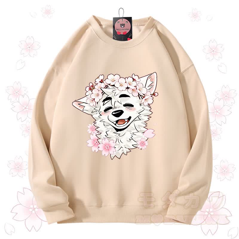 MODAKAWA X atka Sakura Wolf Graphic Unisex Sweatshirt - Aprikose - 3XL - image 2