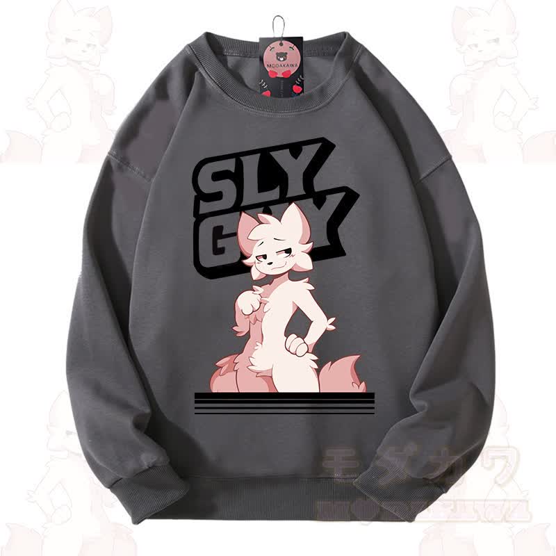 MODAKAWA X zarckets SLY GUY Unisex-Sweatshirt mit niedlichem Fuchs-Motiv - Dunkelgrau - 3XL - image 2