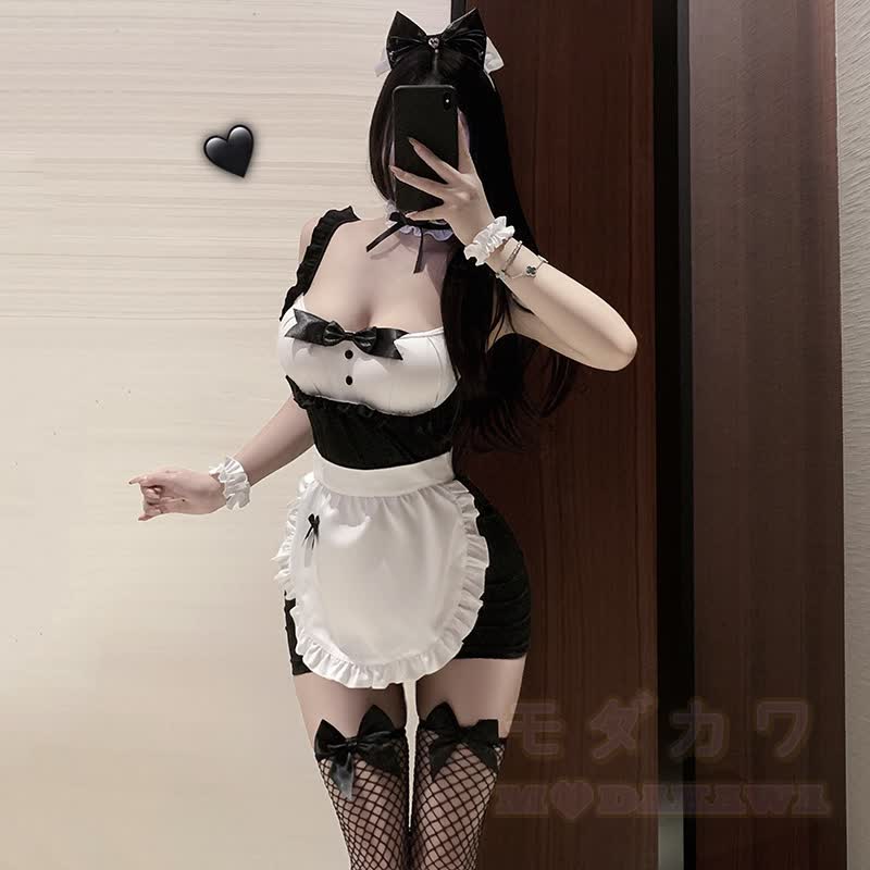 Sexy Schwarz-Weißes Dienstmädchen-Kostüm Cosplay Dessous-Set - image 2
