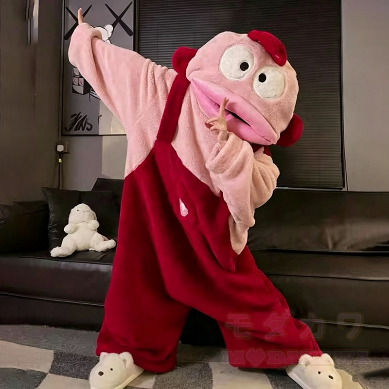 Niedlicher Fleece-Einteiler mit Kapuze und Fischmotiv – Schlafanzug/Loungewear - Rosa - 2XL - image 6
