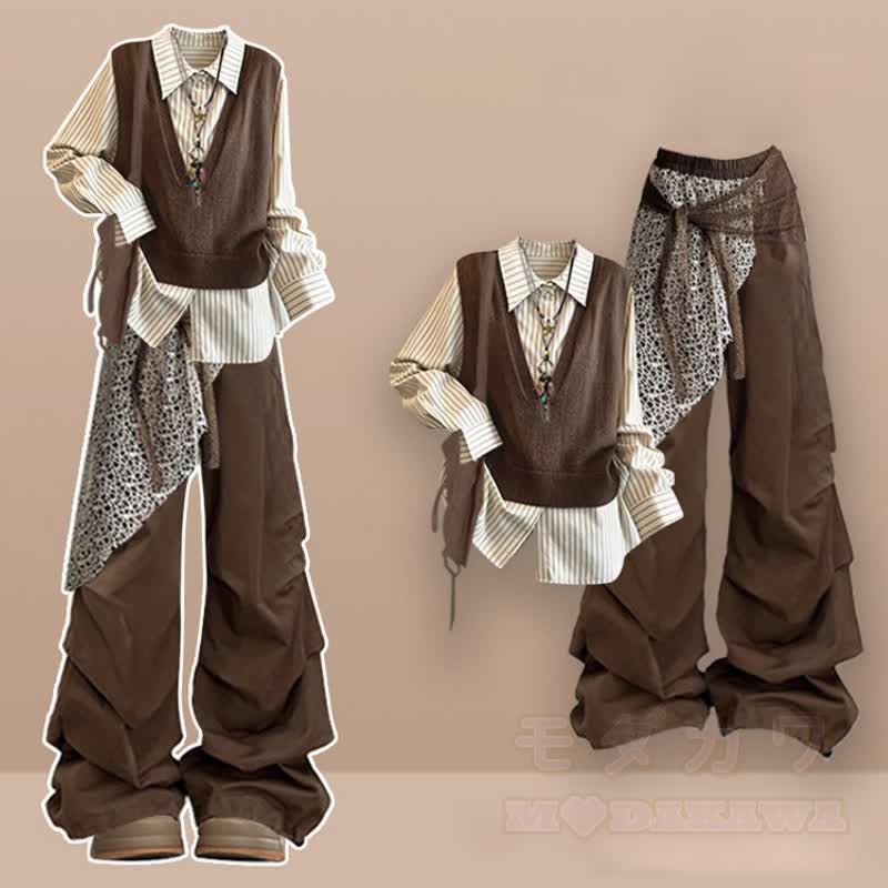 Vintage Polokragenweste, zweiteiliges Set aus Oberteil und Cargohose - Satz - XL - image 1