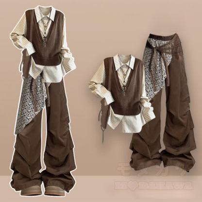 Vintage Polokragenweste, zweiteiliges Set aus Oberteil und Cargohose - Satz - XL - image 1
