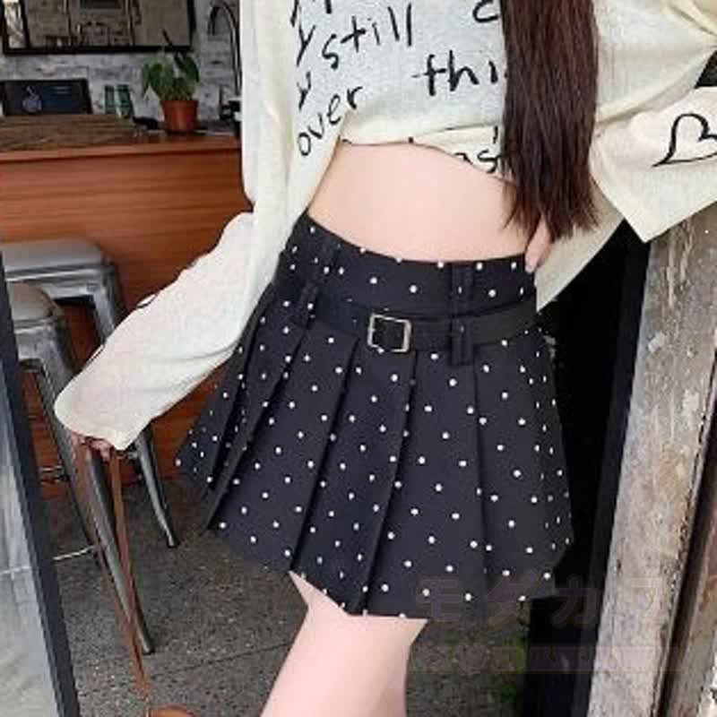 Vintage-Faltenrock mit hohem Bund und Polka-Dots - Schwarz (ohne Gürtel) - XL - image 6