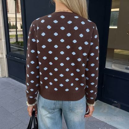 Vintage-Strickjacke mit langen Ärmeln und Polka-Dots - image 4