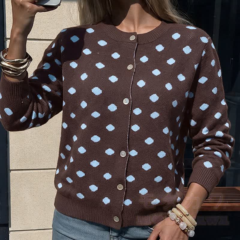 Vintage-Strickjacke mit langen Ärmeln und Polka-Dots - image 3