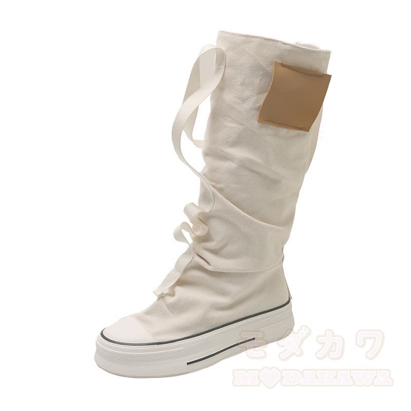 Vintage High-Top-Stiefeletten aus Canvas mit Riemen, Schnürung und Blocksohle - Beige - 40 - image 8