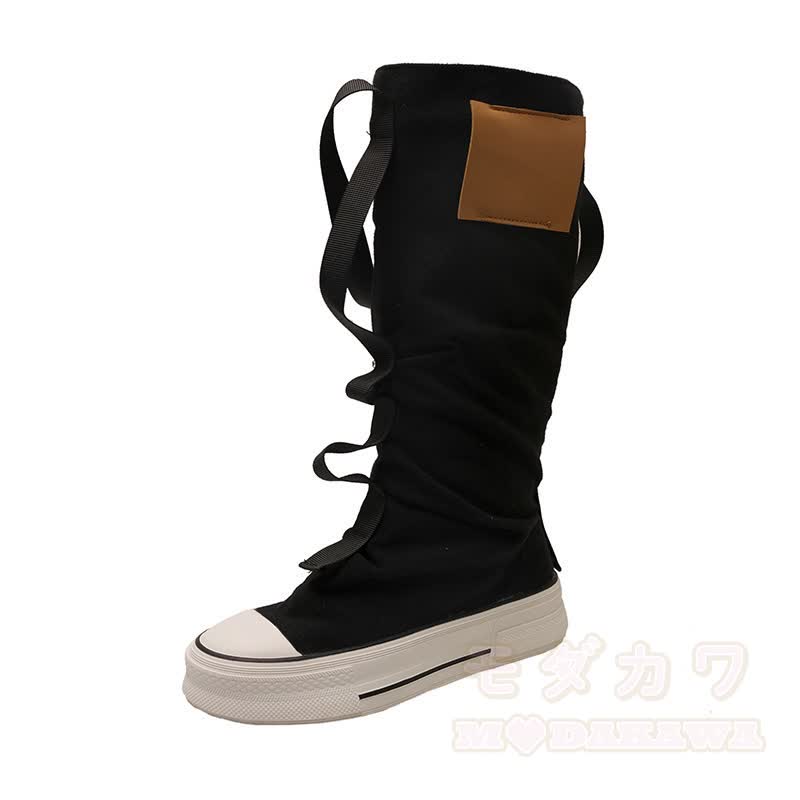 Vintage High-Top-Stiefeletten aus Canvas mit Riemen, Schnürung und Blocksohle - Schwarz - 40 - image 7