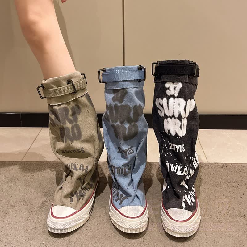 Vintage Graffiti High Top Canvas Plated Mid Calf Boots - image 2
