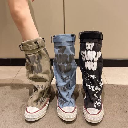 Vintage Graffiti High Top Canvas Plated Mid Calf Boots - image 2
