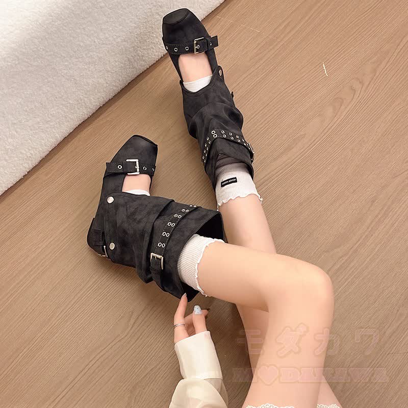 Vintage-Stiefeletten mit abnehmbarem Schnallenriemen und beidseitig tragbarem, mittelhohem Absatz - image 3