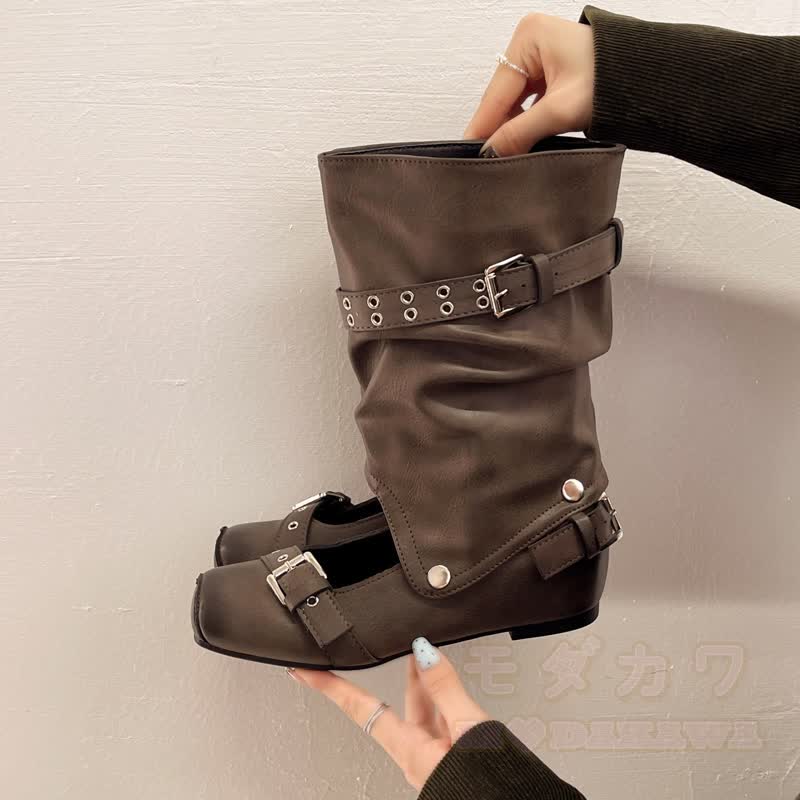 Vintage-Stiefeletten mit abnehmbarem Schnallenriemen und beidseitig tragbarem, mittelhohem Absatz - image 7