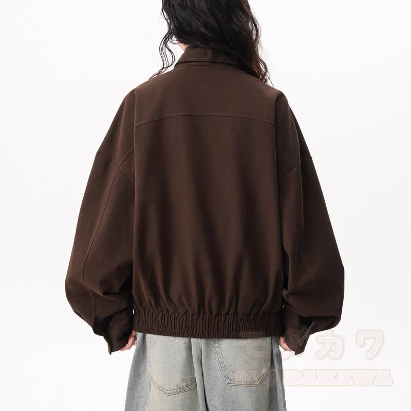 Vintage-Jacke mit Stehkragen und Reißverschluss, Patchwork-Jeans mit offener Kante, zweiteiliges Set - image 4