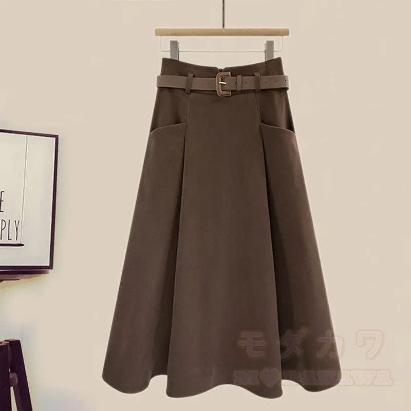 Vintage-Preppy-Streifenhemd, Weste und langer Rock, dreiteiliges Set - Rock - 4XL - image 5