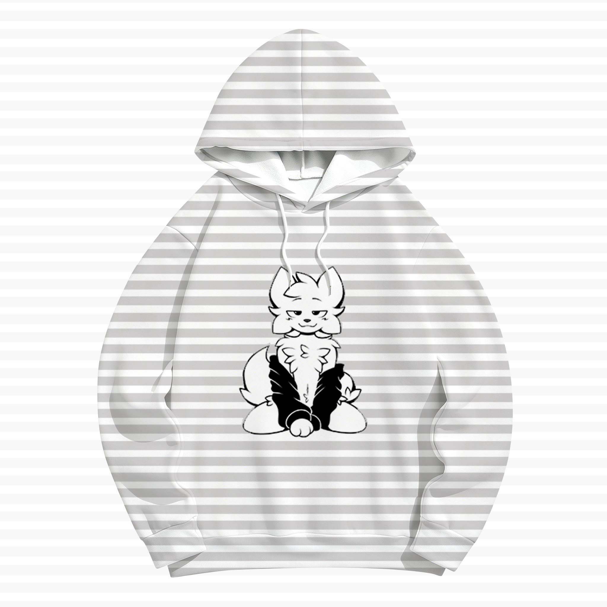 MODAKAWA Gestreifter Anime-Fuchs-Hoodie mit Grafik - Weiß - 5XL - image 1