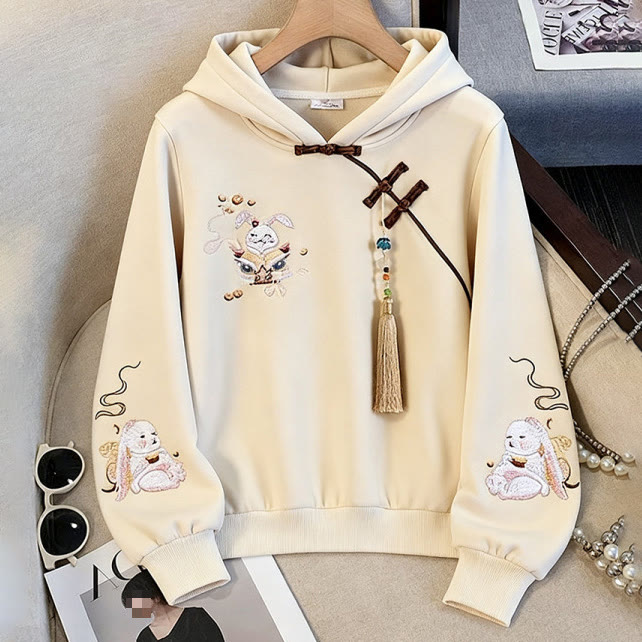 Kapuzenpullover im modernen chinesischen Stil mit Stickerei - Aprikose - 2XL - image 1