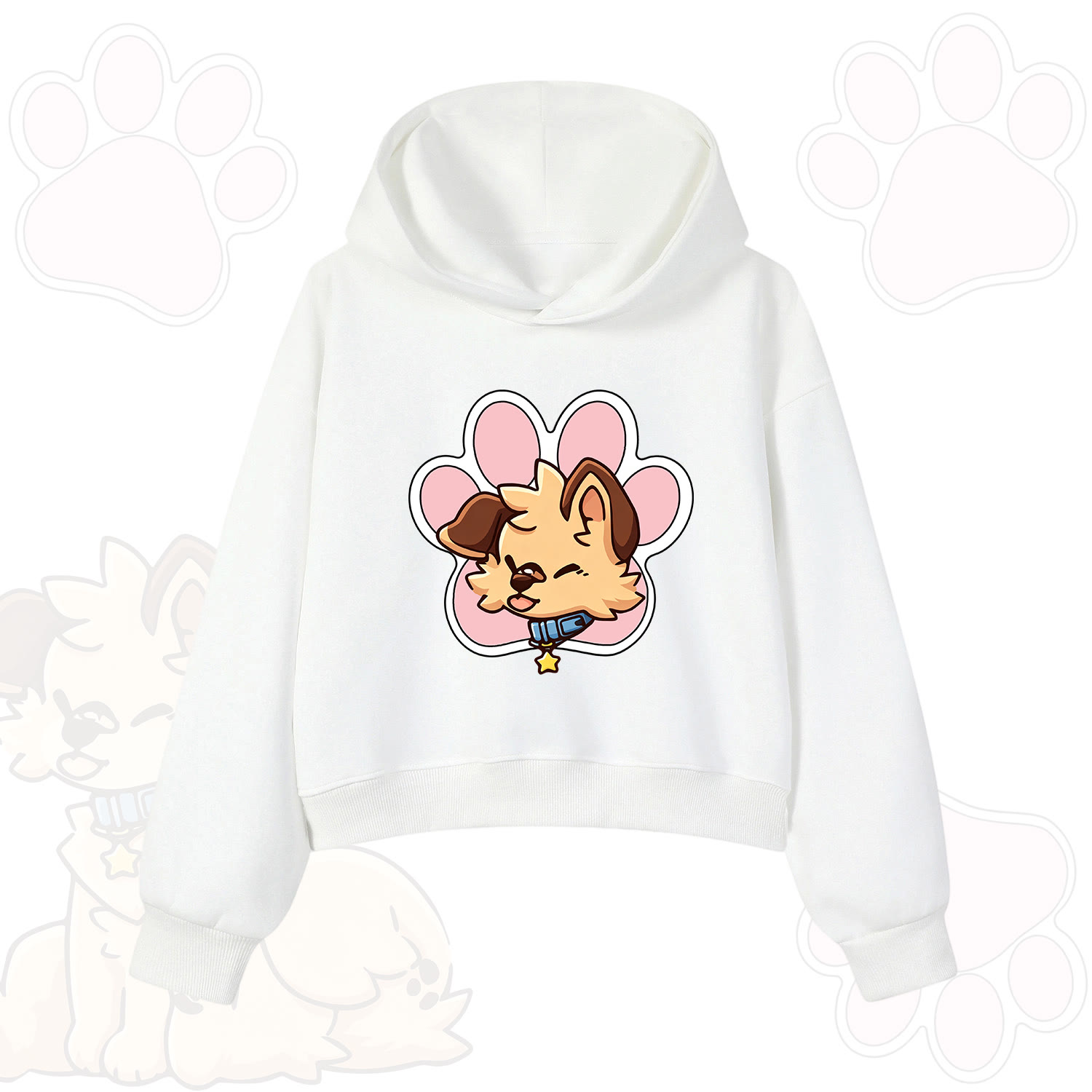 MODAKAWA X popipeko Hoodie mit niedlichem Welpenprint - Weiß - 3XL - image 2