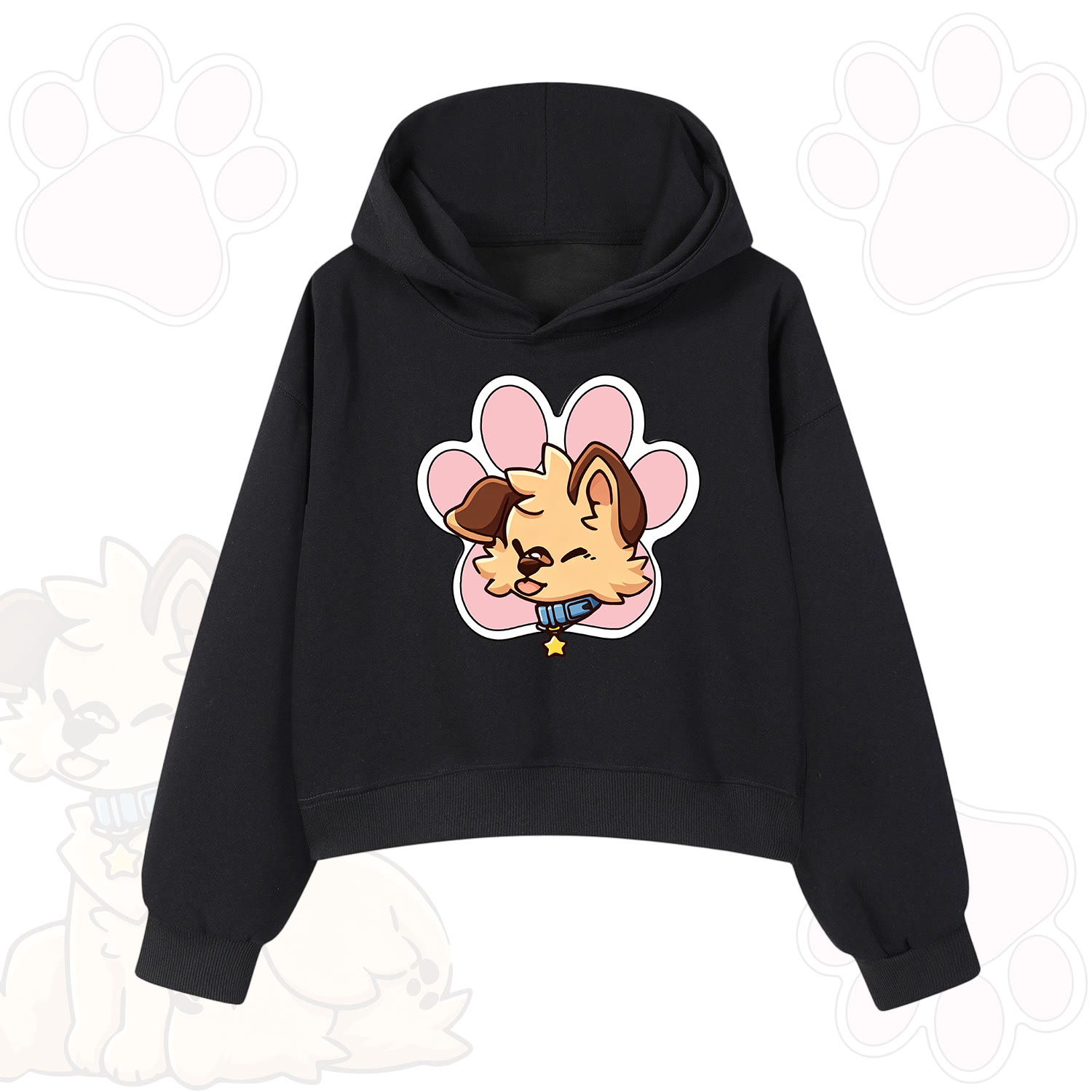 MODAKAWA X popipeko Hoodie mit niedlichem Welpenprint - Schwarz - 3XL - image 1