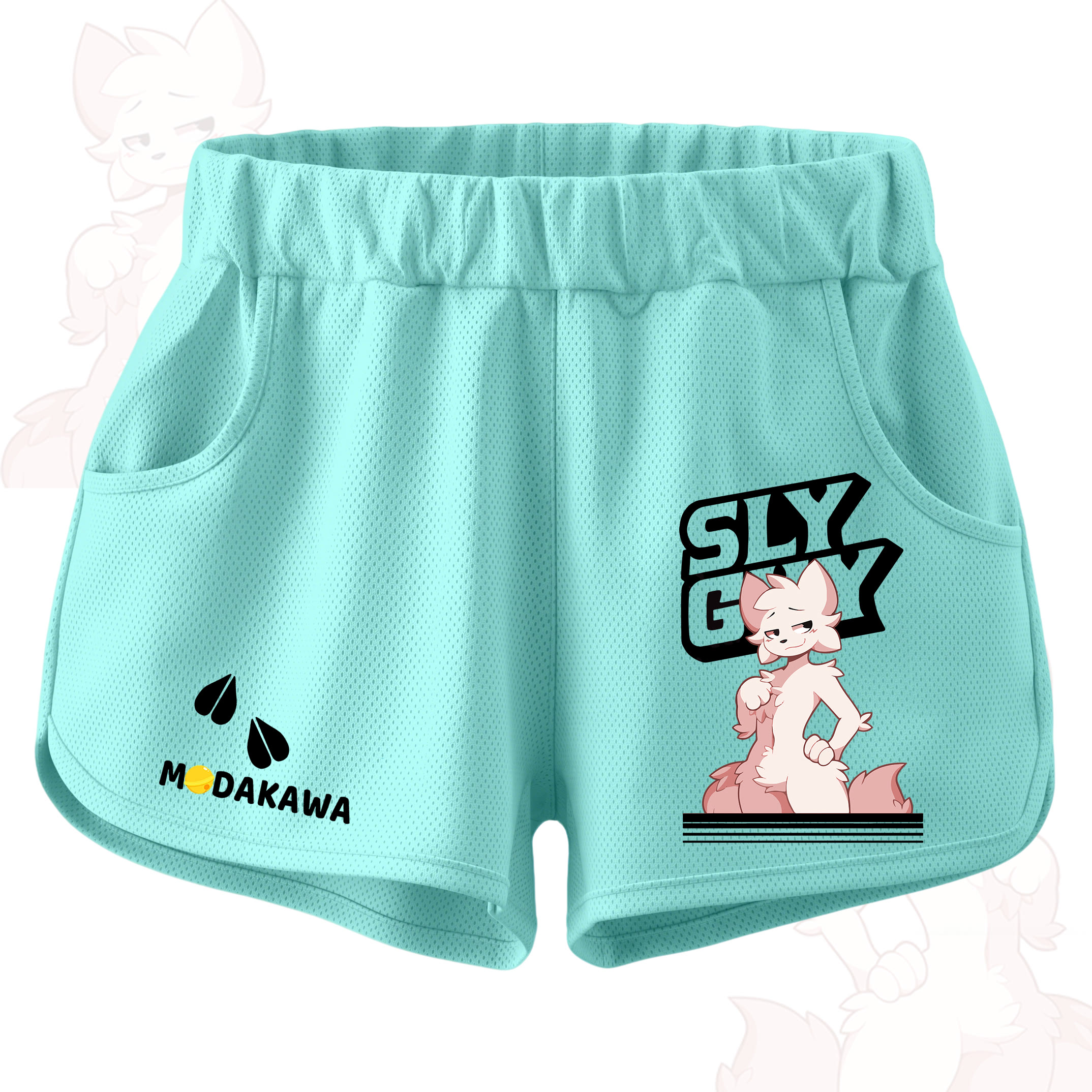 MODAKAWA X zarckets SLY GUY Anime Fox Print Casual Shorts - Mintgrün - 5XL - image 1