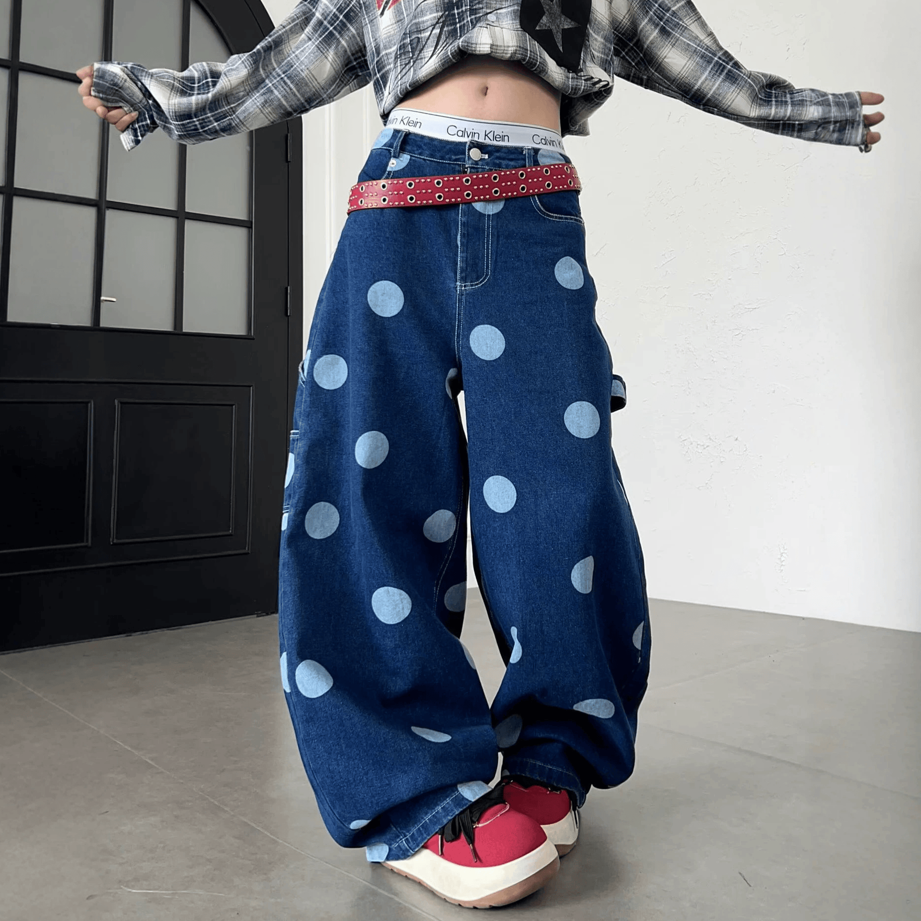 Vintage Jeans mit großen Polka-Dots - Blau - 3XL - image 1