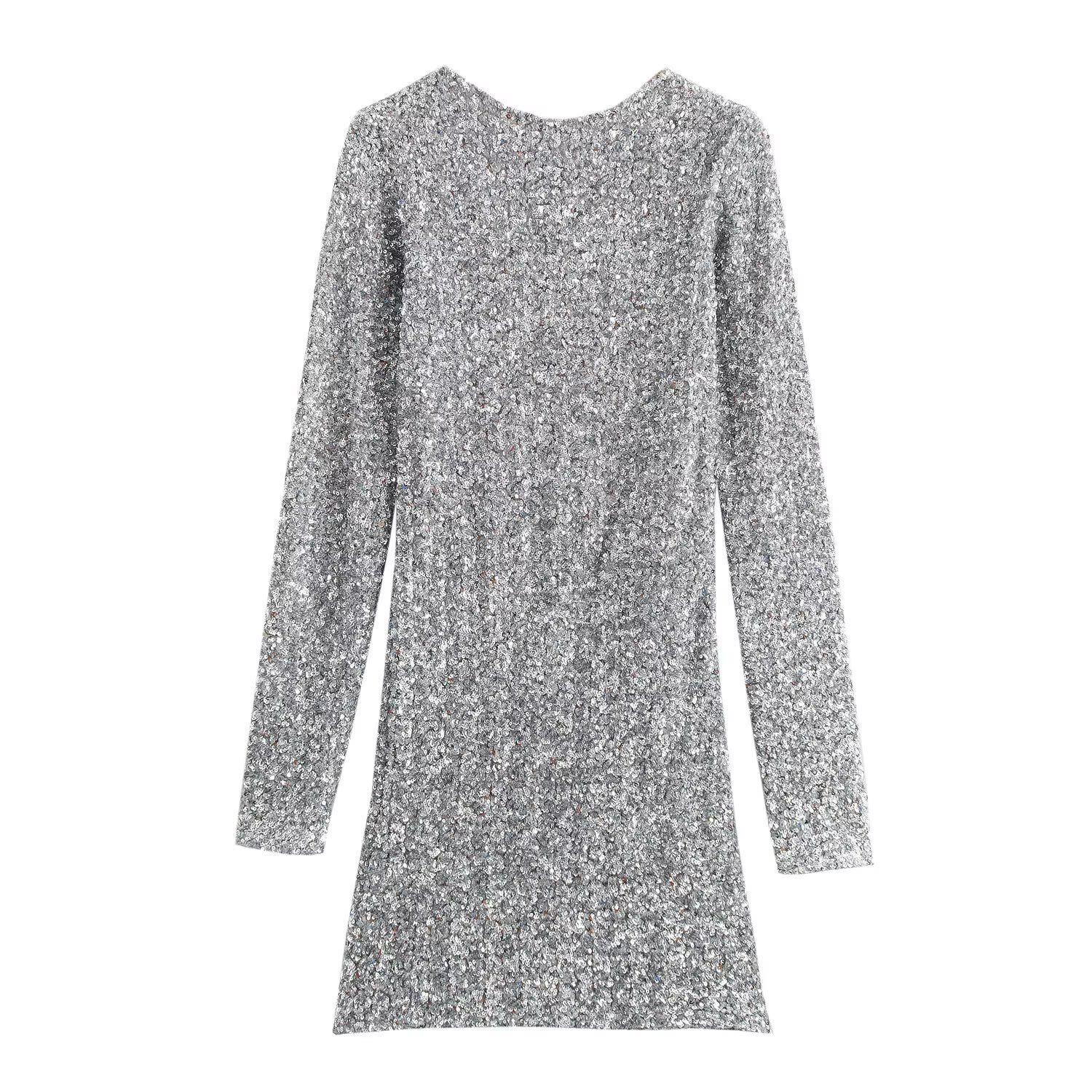 Modisches Paillettenkleid mit Rundhalsausschnitt und rückenfreiem Oberteil - image 2