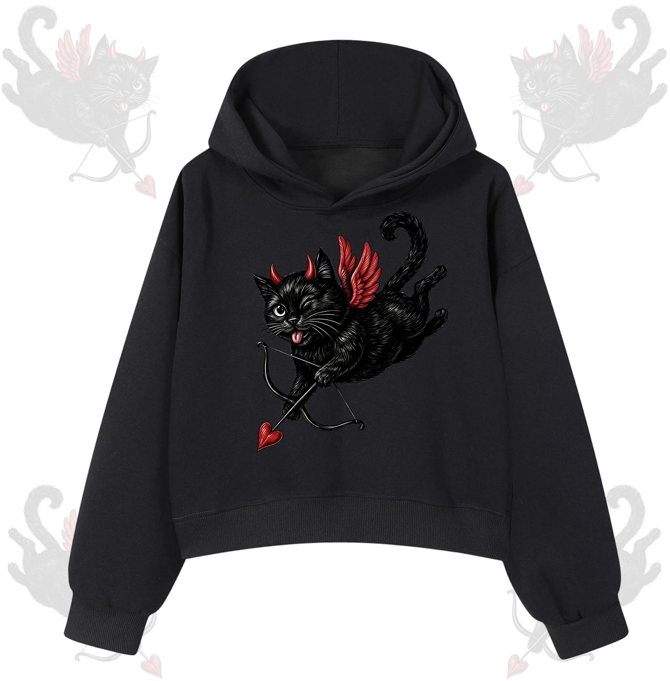 MODAKAWA Devil Cat Cupid Graphic Hoodie - Schwarz - 3XL - image 2