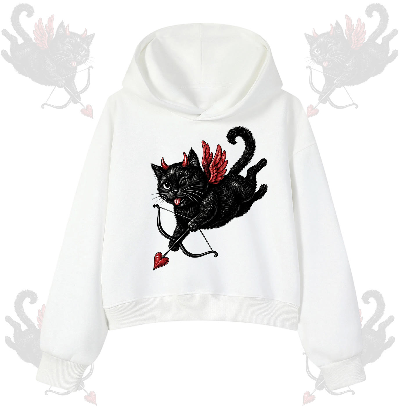MODAKAWA Devil Cat Cupid Graphic Hoodie - Weiß - 3XL - image 1