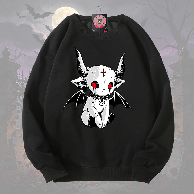 MODAKAWA Katzen- und Teufelsgrafik-Sweatshirt mit Rundhalsausschnitt - Schwarz - 3XL - image 1