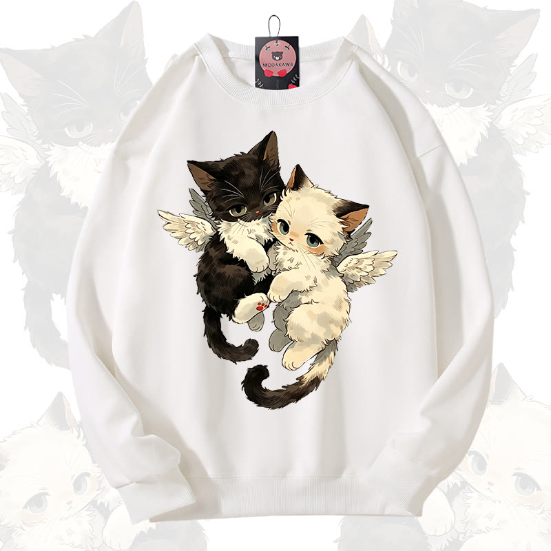 MODAKAWA Katzen-Engel-Grafik-Sweatshirt mit Rundhalsausschnitt - Weiß - 3XL - image 1