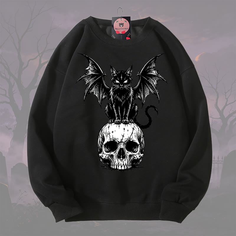 MODAKAWA Katzen-Teufelsschädel-Sweatshirt mit Rundhalsausschnitt - Schwarz - 3XL - image 2