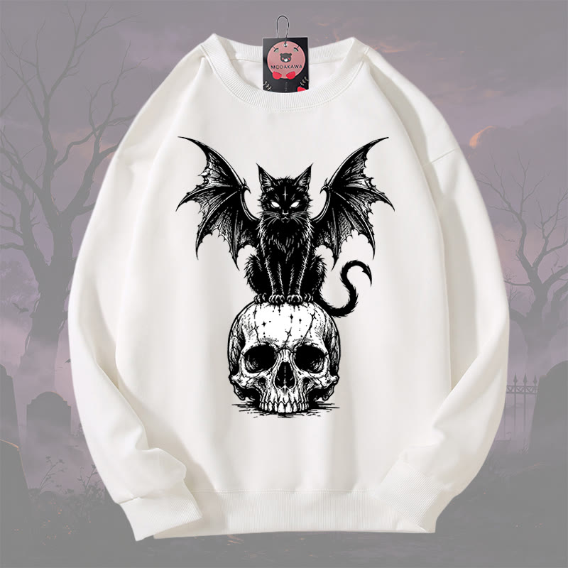 MODAKAWA Katzen-Teufelsschädel-Sweatshirt mit Rundhalsausschnitt - Weiß - 3XL - image 1