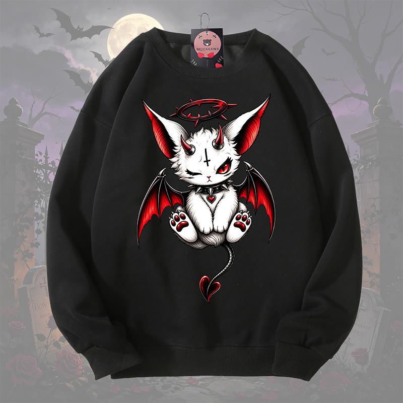 MODAKAWA Red-Eyed Devil Cat Crew Neck Sweatshirt - Schwarz - 3XL - image 1