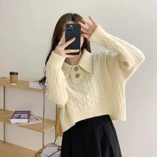 Aprikosenfarbener Pullover und Jeans-Latzhose mit weitem Bein, zweiteiliges Set - image 2