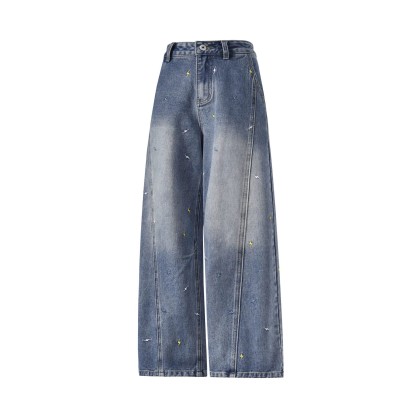 Vintage Jeans mit Blitzstickerei und weitem Bein - image 5